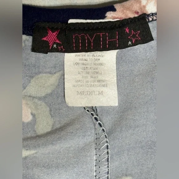 Floral Cottagecore Myth Navy Pink Cotton Jersey T-Shirt Dress Size M Medium - Picture 6 of 6